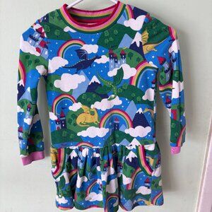 Mini Boden Rainbow Dragon and Castle Sweatshirt Dress - Girls Size 8-9